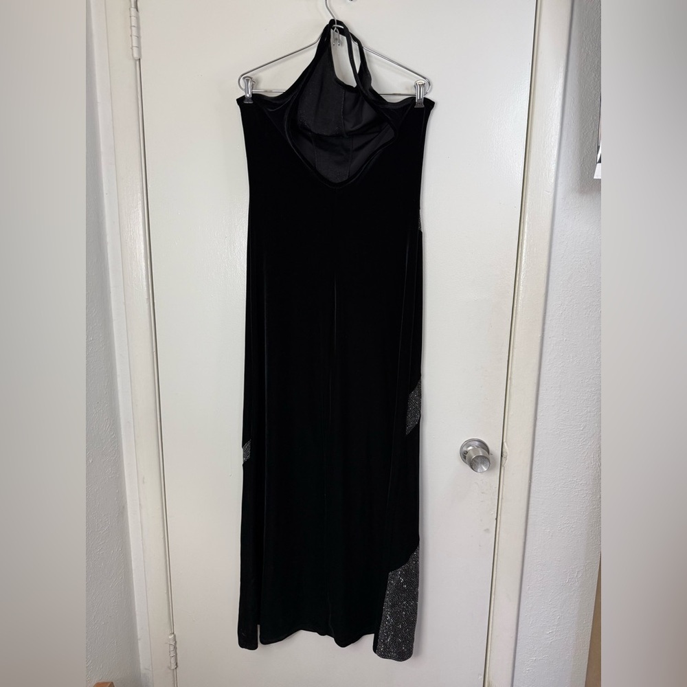 Vintage Y2K Jump black velvet, metallic silver halter sleeveless maxi dress 9/10 - Picture 4 of 7
